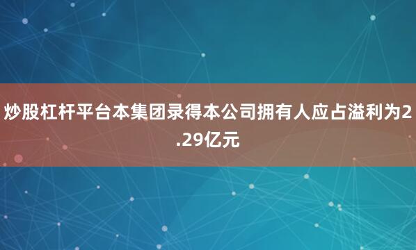 炒股杠杆平台本集团录得本公司拥有人应占溢利为2.29亿元